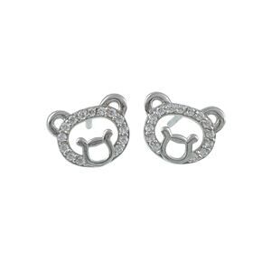 Cubic Zirconia Small Bear Face Stud Earrings | Vintage Sterling Silver 925